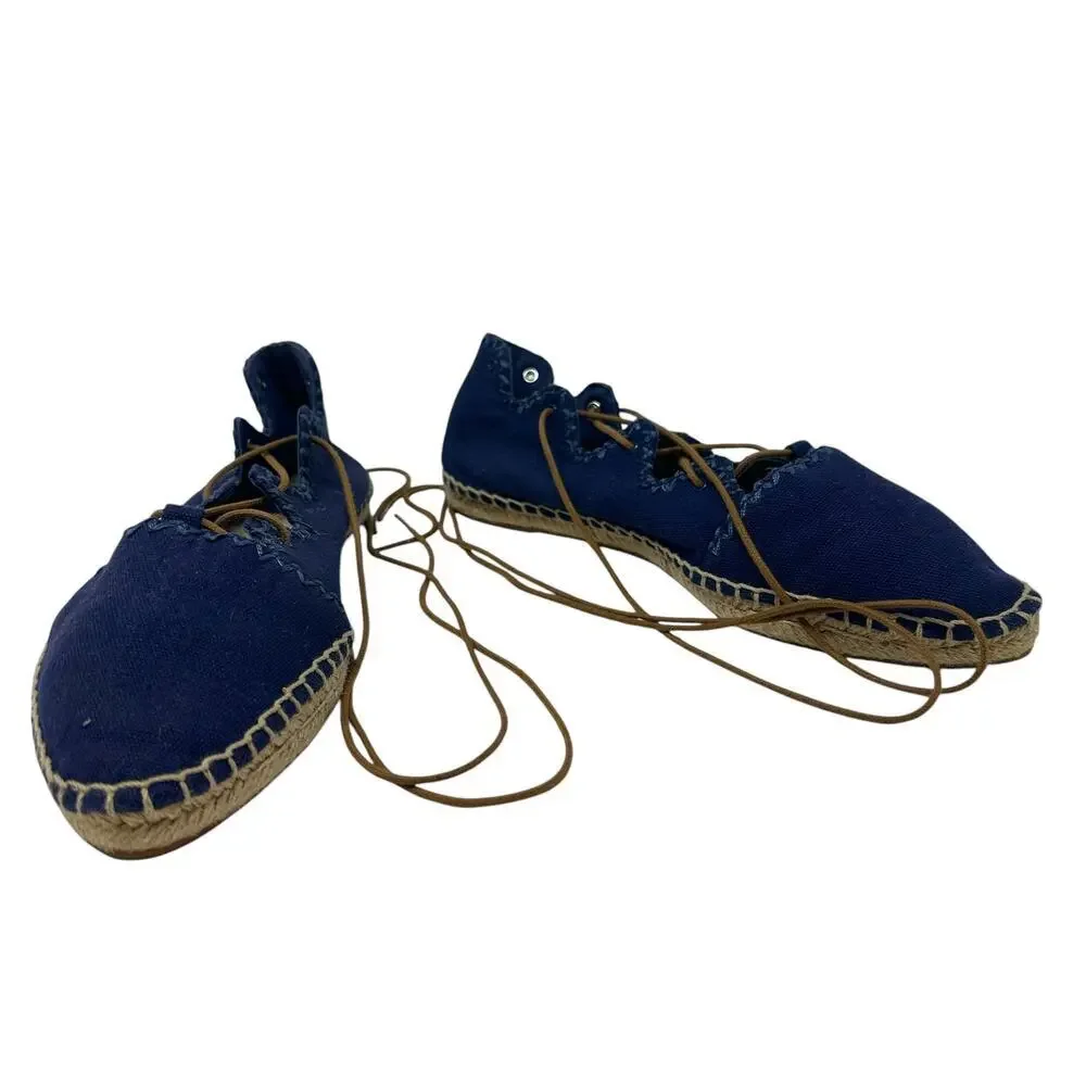 Tory Burch Sonoma Gillie Espadrille Navy Blue Canvas Lace Up Flats Size US‎ 7